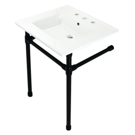 Fauceture KVPB25227W80 Dreyfuss 25" Console Sink W/SS Leg (8", 3 Hole), Wht/Blk KVPB25227W80